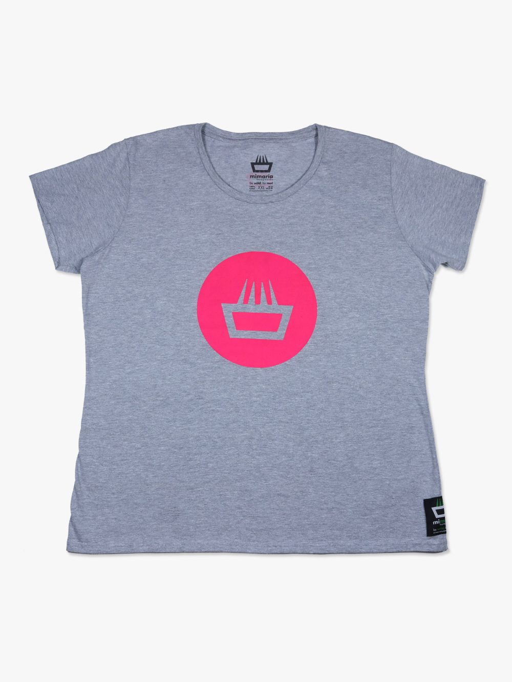 Camiseta mimaría hempworks para chica de color gris y logo negative fucsia